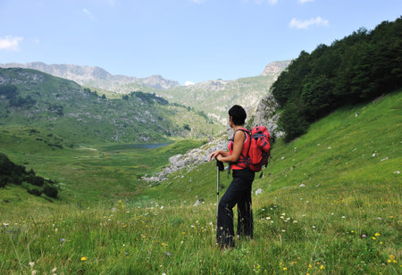 Walking up to mountain hills, sport adventures