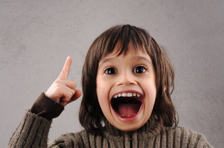 Schoolboy, series of clever kid 6-7 years old with funny facial expression