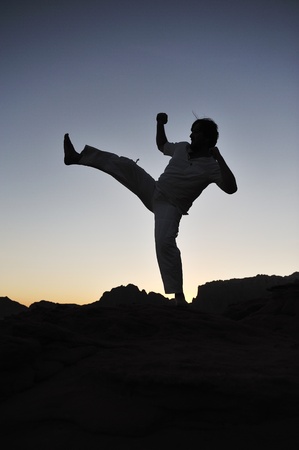 Warrior training in the sunsetの写真素材