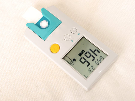 Diabetes patient measuring glucose level blood test