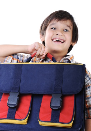 Backpack for school, in hands of kidの写真素材