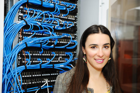 Female administrator at server room