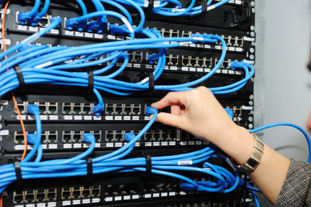 Female administrator at server room