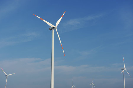 Wind turbines farm, electric propellers