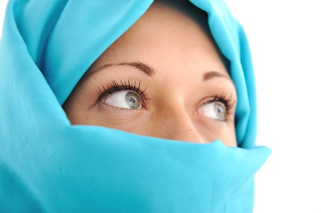 Young woman with blue scarfの写真素材