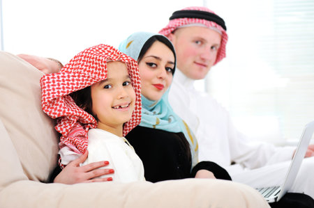 Arabic happy family at homeの写真素材