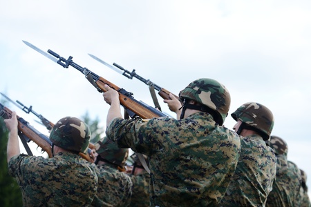 Soldiers with military camouflage uniform in army formationのeditorial素材
