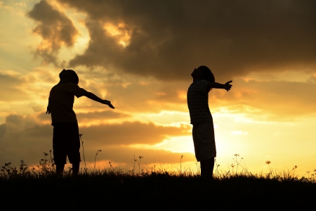 Active two kids spending happy time on summer natureの写真素材