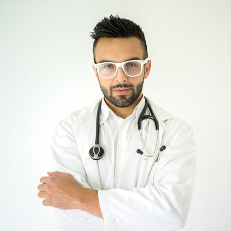 Attractive doctor with white glassesの写真素材