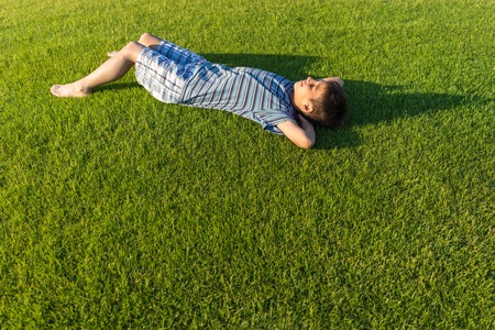 Enyojing on beautiful grass meadowの写真素材