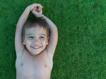Happy summer vacation for kids on perfect meadow grass