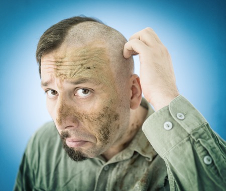 Conceptual artistic face portait photo of a manの写真素材