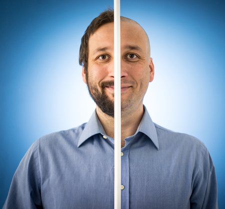 Conceptual artistic face portait photo of a manの写真素材