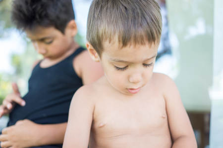 Kids in restaurantの写真素材