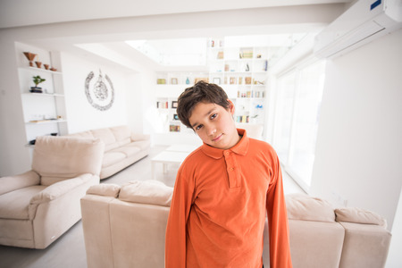 Kid in living roomの写真素材