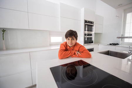 Children inside interior of modern homeの写真素材