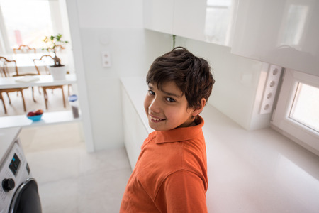 Children inside interior of modern homeの写真素材