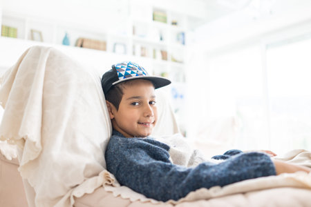 Kid at modern homeの写真素材