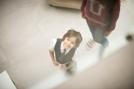 Girl and little cute boyの写真素材