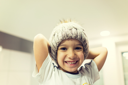 Happy kid at homeの写真素材