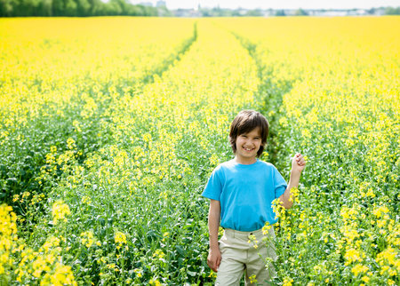 Kid on land agricultural fieldの写真素材