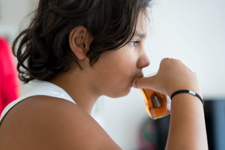 Enjoying in tea time at homeの写真素材