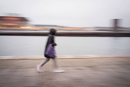 Rush evening hour and people in movementの写真素材