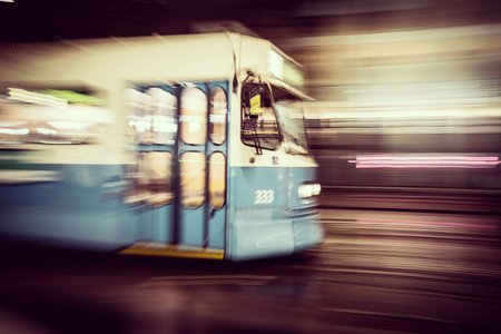 City public transport at nightの写真素材