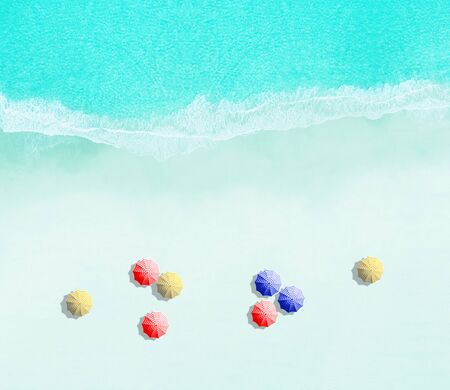 Summer beach with colorful umbrellasの写真素材