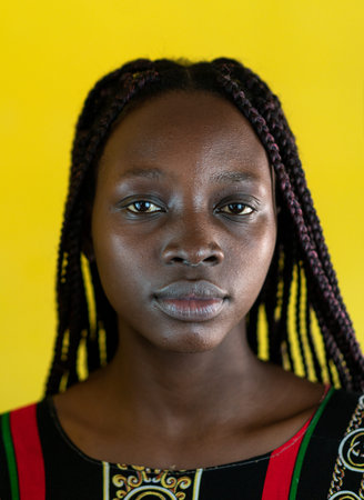 Young black African woman closeup portraitの写真素材