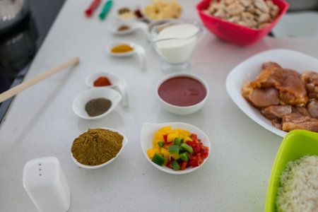 Different varieties of ingredients for making lunchの写真素材
