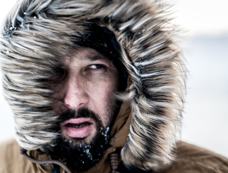 Winter man close up portrait , quality photoの写真素材