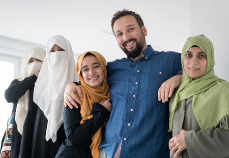 Muslim man with 4 wives portrait ,quality photoの写真素材