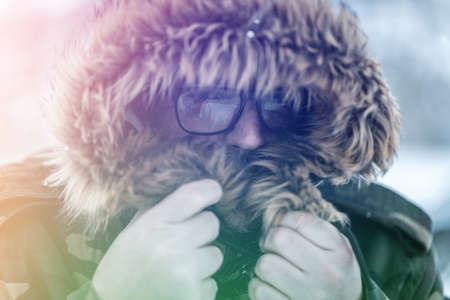 Winter man close up portrait , quality photoの写真素材