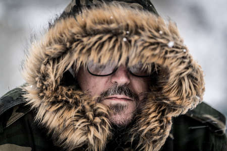 Winter man close up portrait , quality photoの写真素材