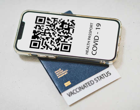 Covid-19 smartphone QR code passport, High quality photoの写真素材