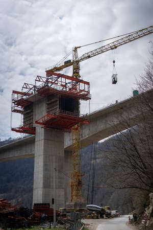 Highway bridge connection under construction hard workの写真素材