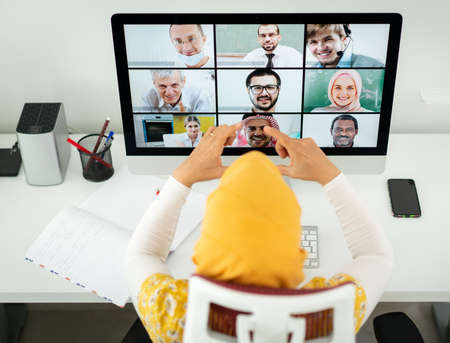 Middle Eastern businesswoman having the online conferenceの写真素材