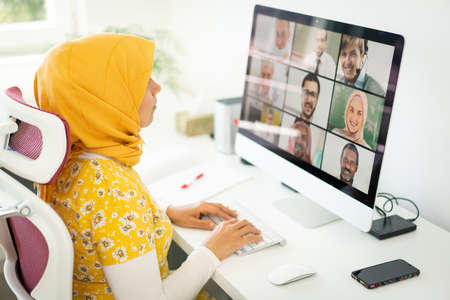 Middle Eastern businesswoman having the online conferenceの写真素材