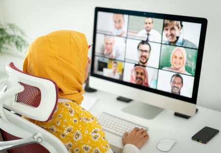 Middle Eastern businesswoman having the online conferenceの写真素材