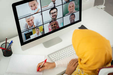 Middle Eastern businesswoman having the online conferenceの写真素材
