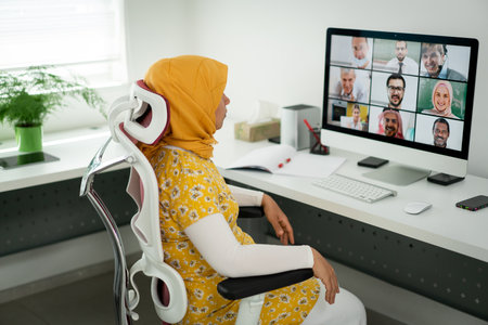 Middle Eastern businesswoman having the online conferenceの写真素材