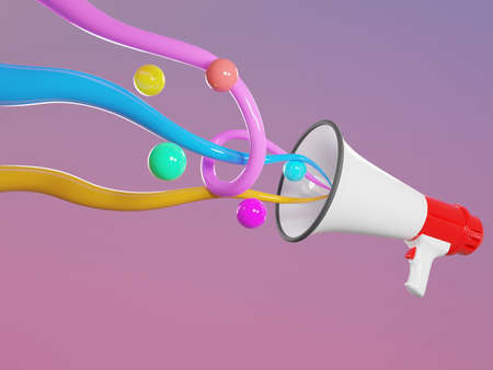 Mehaphone 3d render with balls and waves outの写真素材