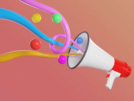 Mehaphone 3d render with balls and waves outの写真素材