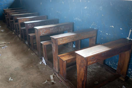 Poor school classroom with no children insideの写真素材