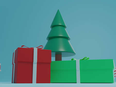 3D - Christmas tree with presents and decorations on black. High quality photoの写真素材
