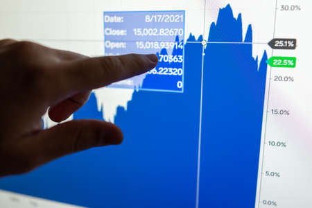 Financial data on a monitor as Finance data concept. Business analyzing financial statistics displayed on the tablet screen.の写真素材