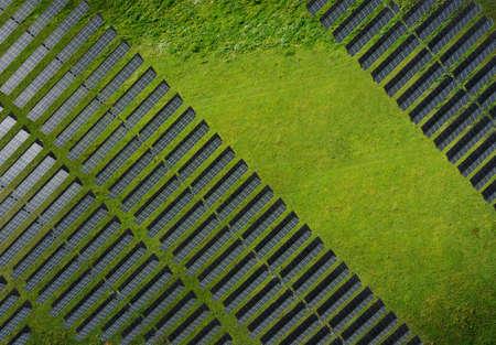 Solar energy power farm. Aerial view of solar panels. High quality photoの写真素材