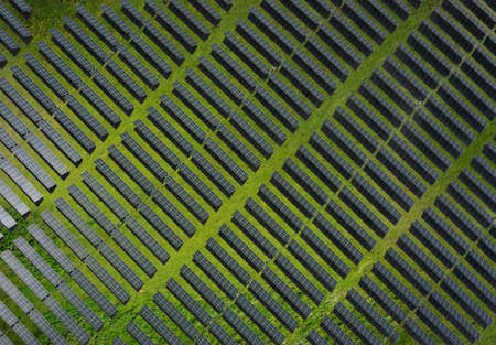 Solar energy power farm. Aerial view of solar panels. High quality photoの写真素材