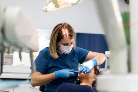 Visiting friendly and professional dentist. High quality photoの写真素材